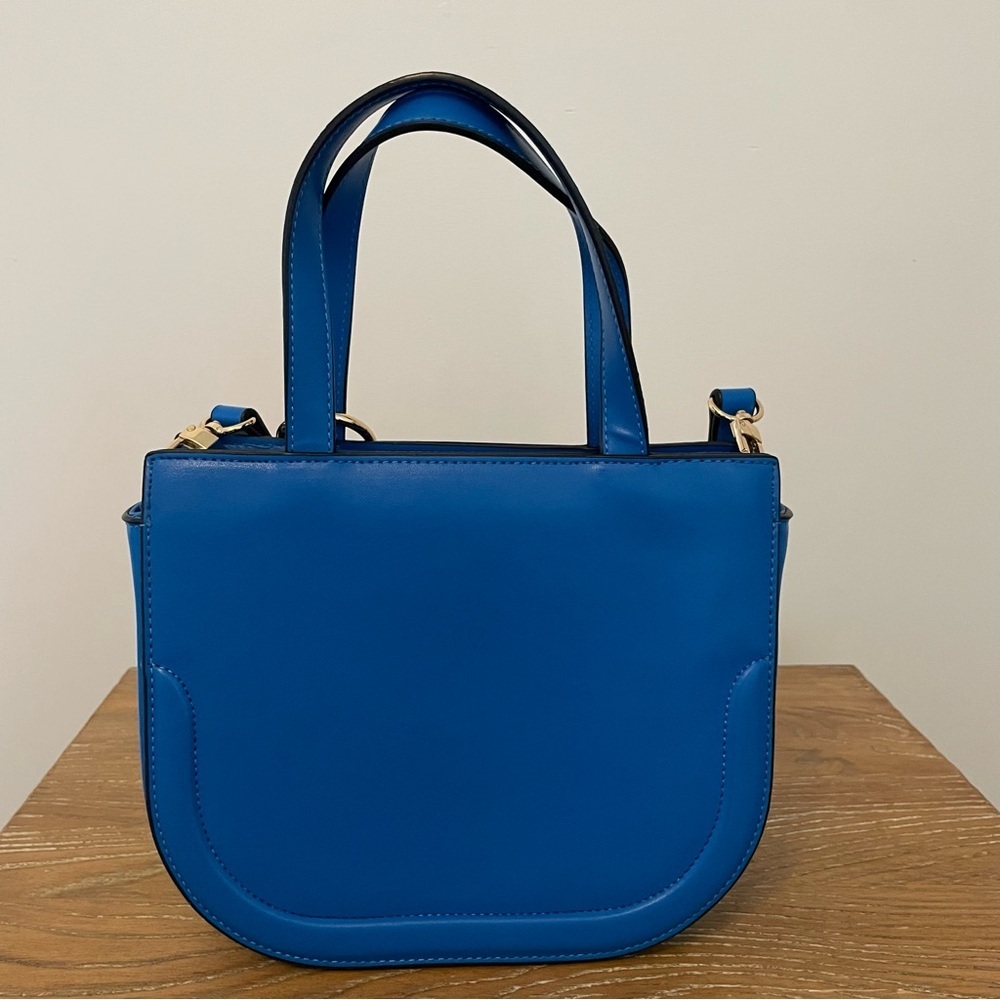 Kate Landry Blue and Gold Round Satchel Crossbody Handbag - Picture 5 of 10